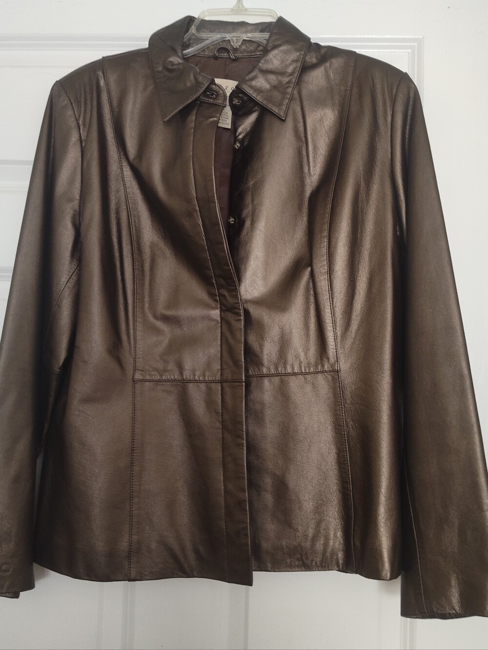 Women's Bronze Leather Jacket - Classic Collar
